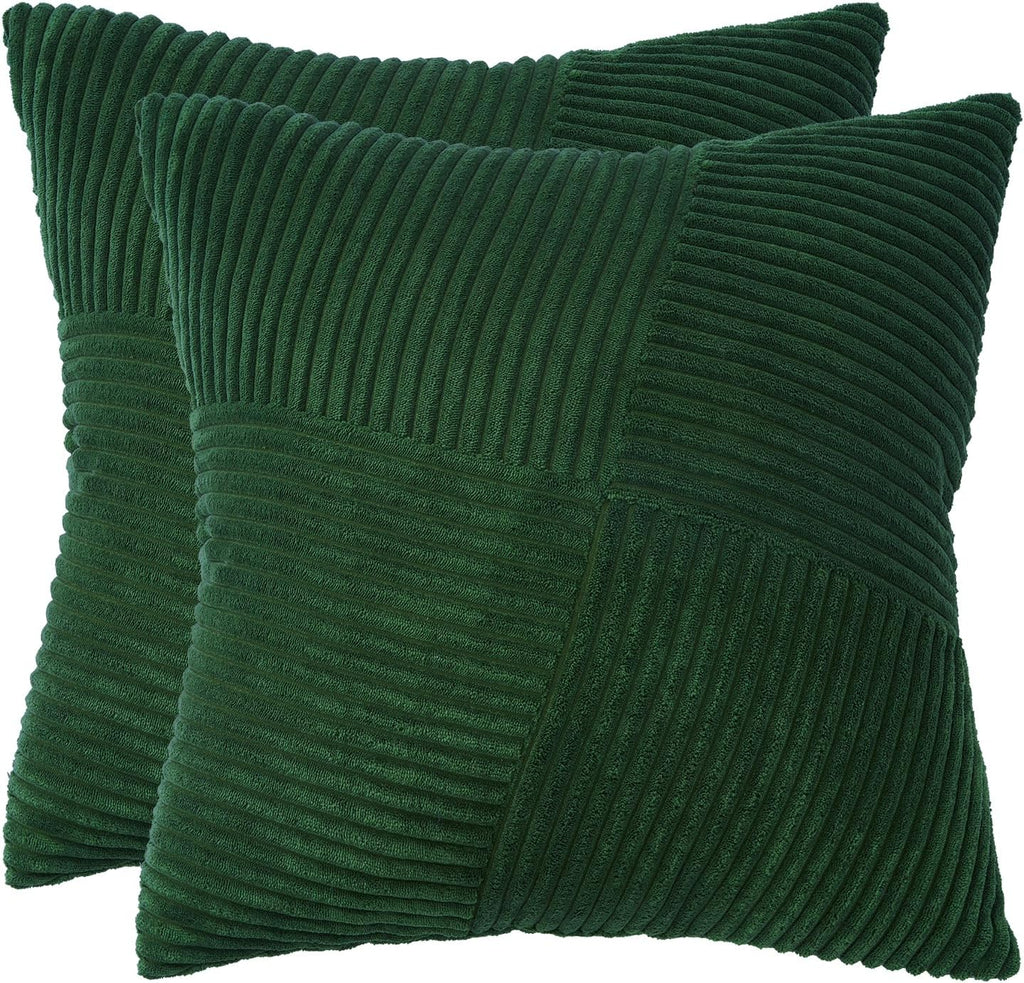 Corduroy Windmill-Inspired Cushion Covers - Twin-Pack - Forest Green - 45cm x 45cm