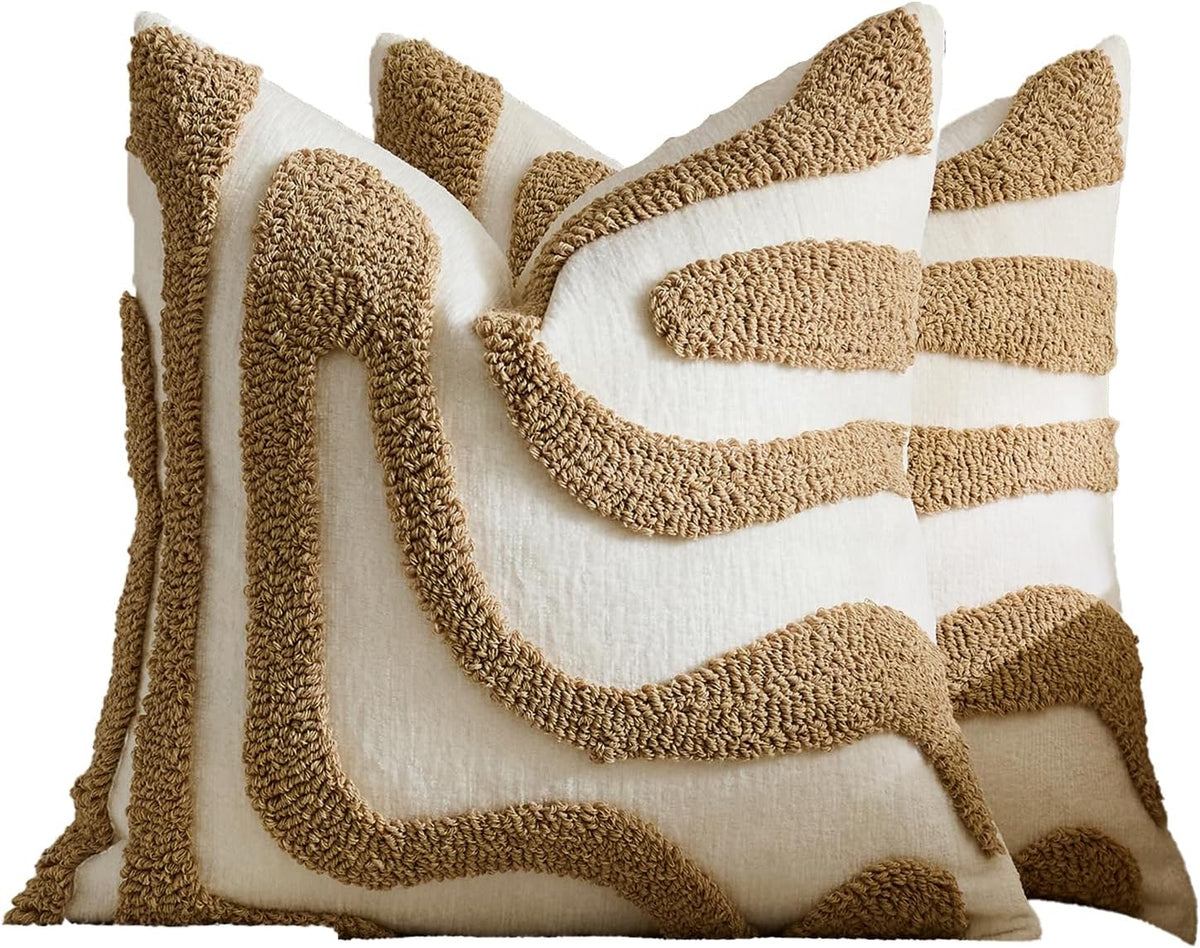 Tufted Wave Cushion Covers Set of 2, Camel, 45 x 45 cm