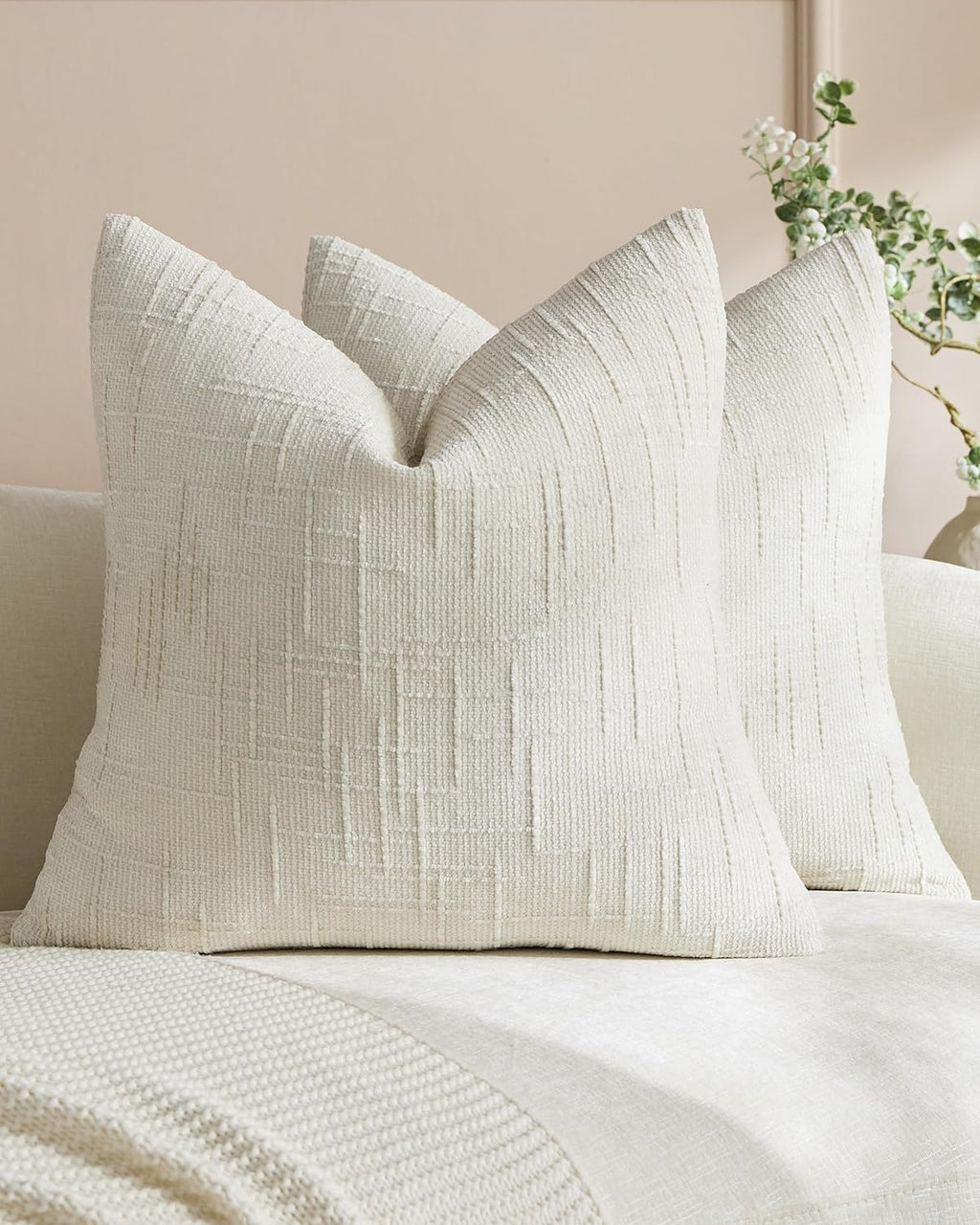 Chenille-Textured Cushion Covers - Twin-Pack - Ivory, 45cm x 45cm