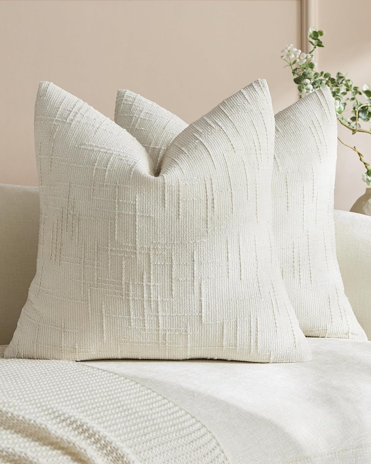 Chenille-Textured Cushion Covers - Twin-Pack - Ivory, 45cm x 45cm