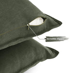 Linen-Cotton European Pillowcases - Soft & Breathable with Hidden Zipper Design - Khaki Green, 65x65cm