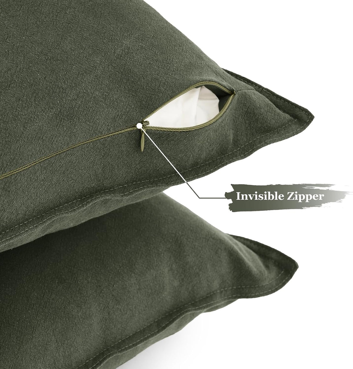 Linen-Cotton European Pillowcases - Soft & Breathable with Hidden Zipper Design - Khaki Green, 65x65cm