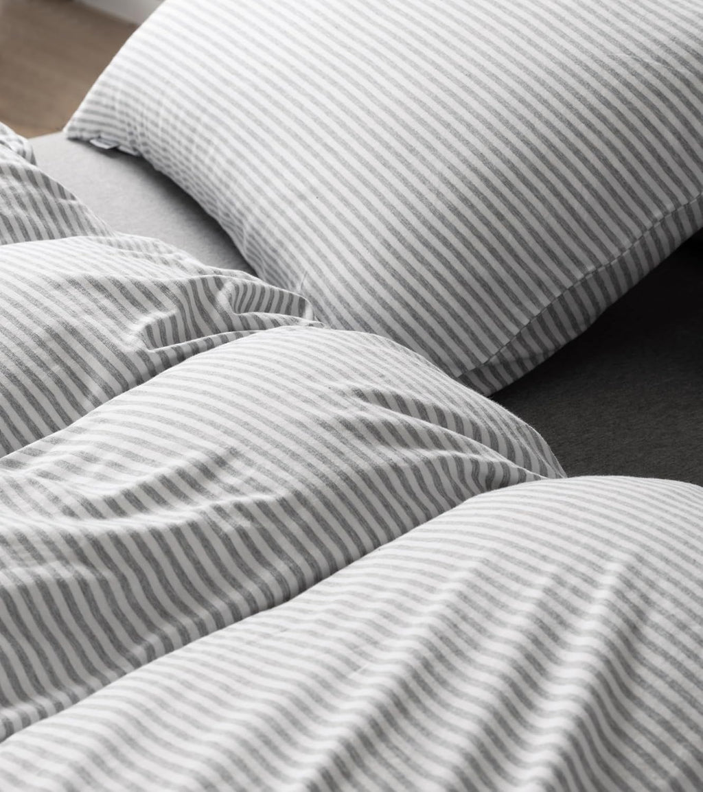 100% Jersey Cotton Standard Pillowcases - Twin-Pack - Grey Stripe