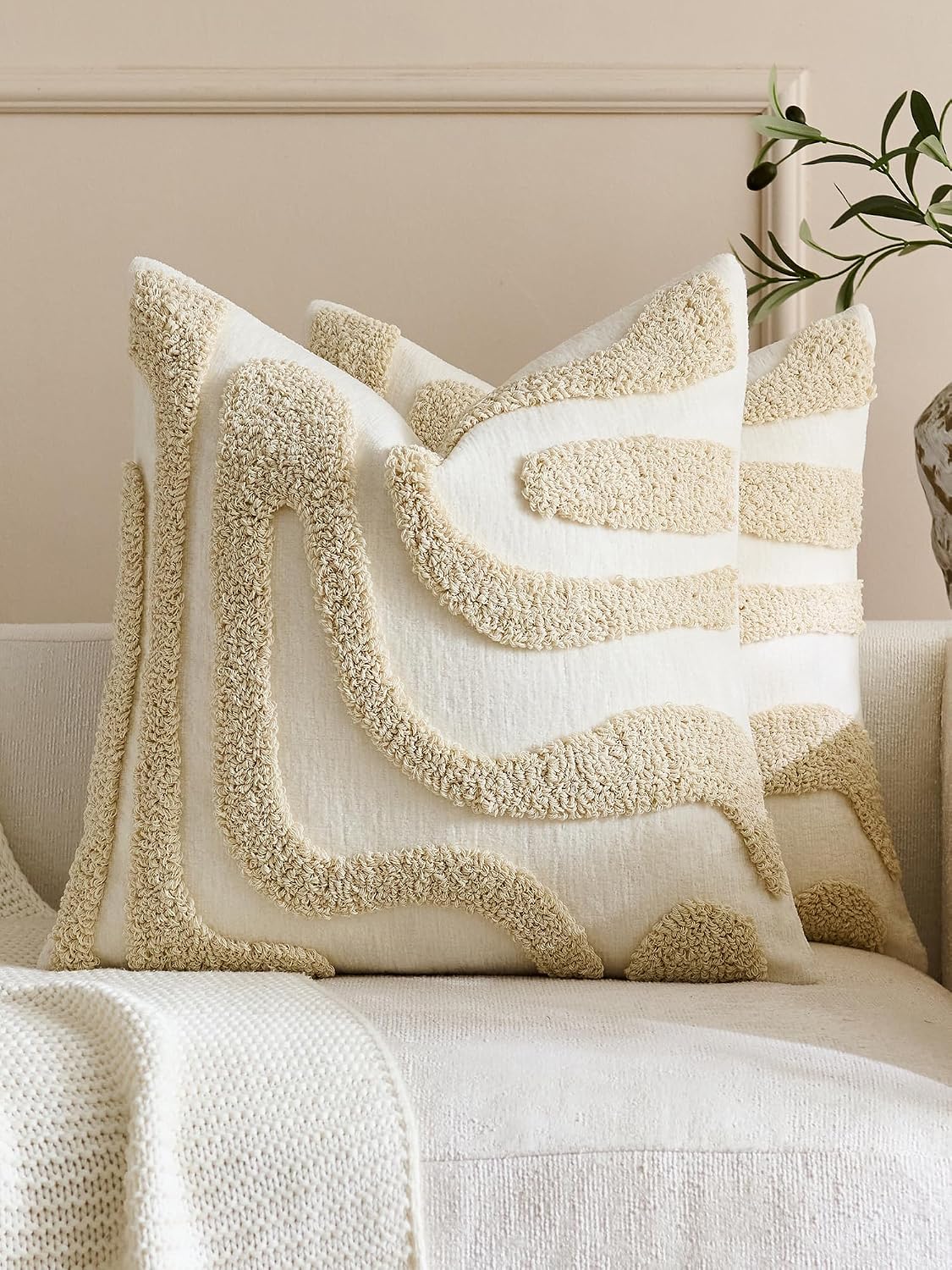Tufted Wave Cushion Covers Set of 2, Beige, 45 x 45 cm
