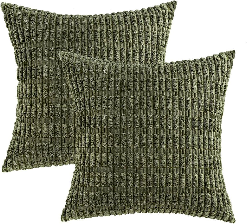 Boho Corduroy Cushion Covers - Twin-Pack - Olive Green - 45cm x 45cm