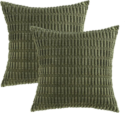 Boho Corduroy Cushion Covers - Twin-Pack - Olive Green - 45cm x 45cm