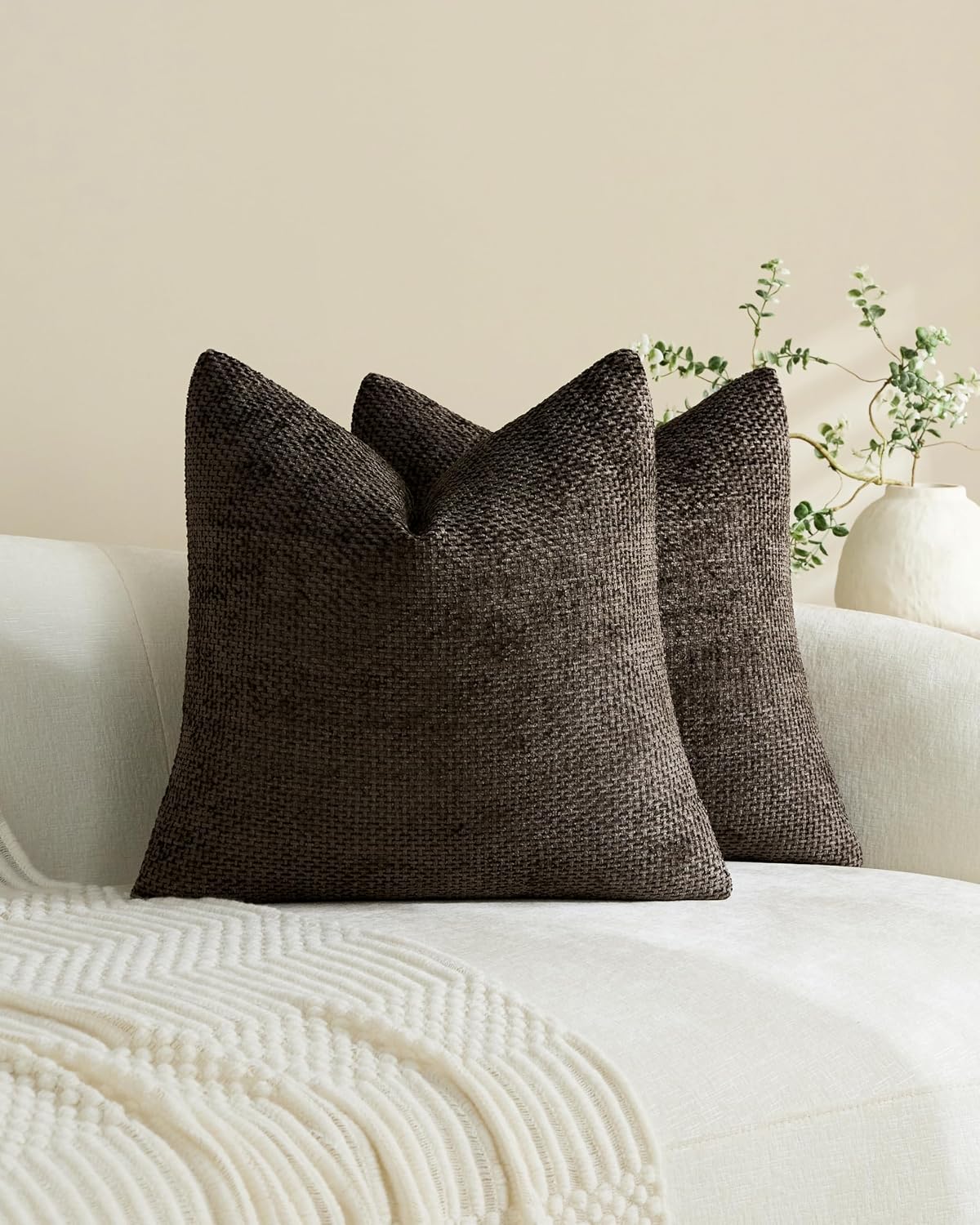 Chenille Grid Cushion Covers - Pack of 2 - Chocolate, 45cm x 45cm