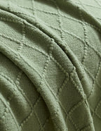 Micro Plush Diamond Knitted Throw Blanket, Sage