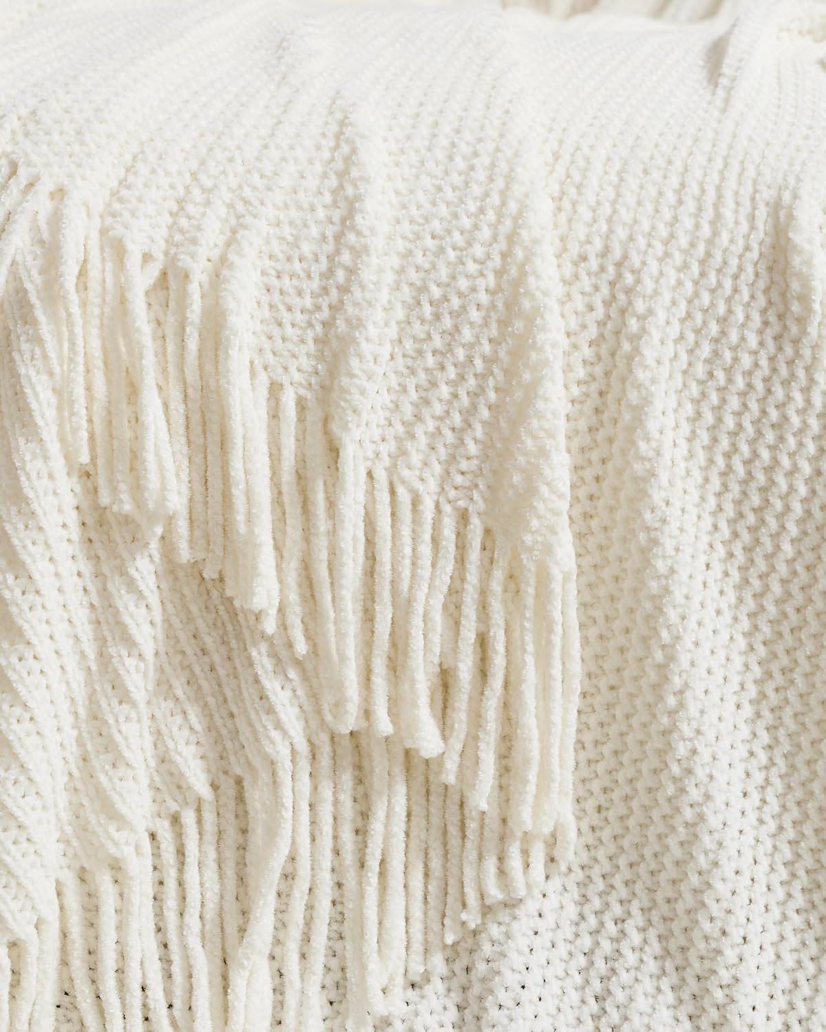 Chenille Knitted Throw - Snow, 130x170cm