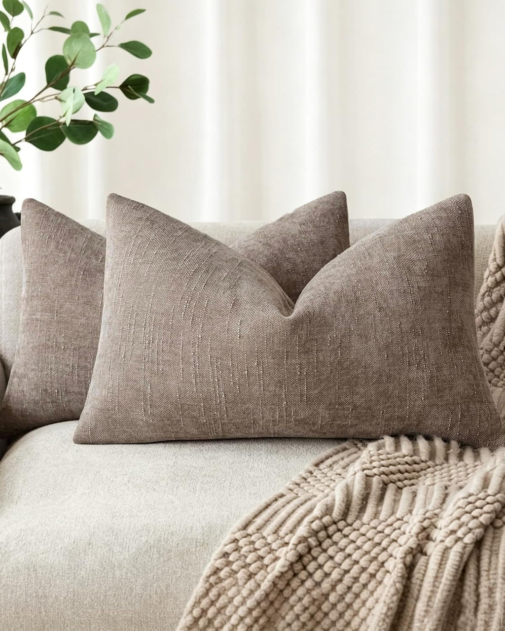 Chenille Haze-Textured Cushion Covers - Pack of 2 - Taupe, 30cm x 50cm