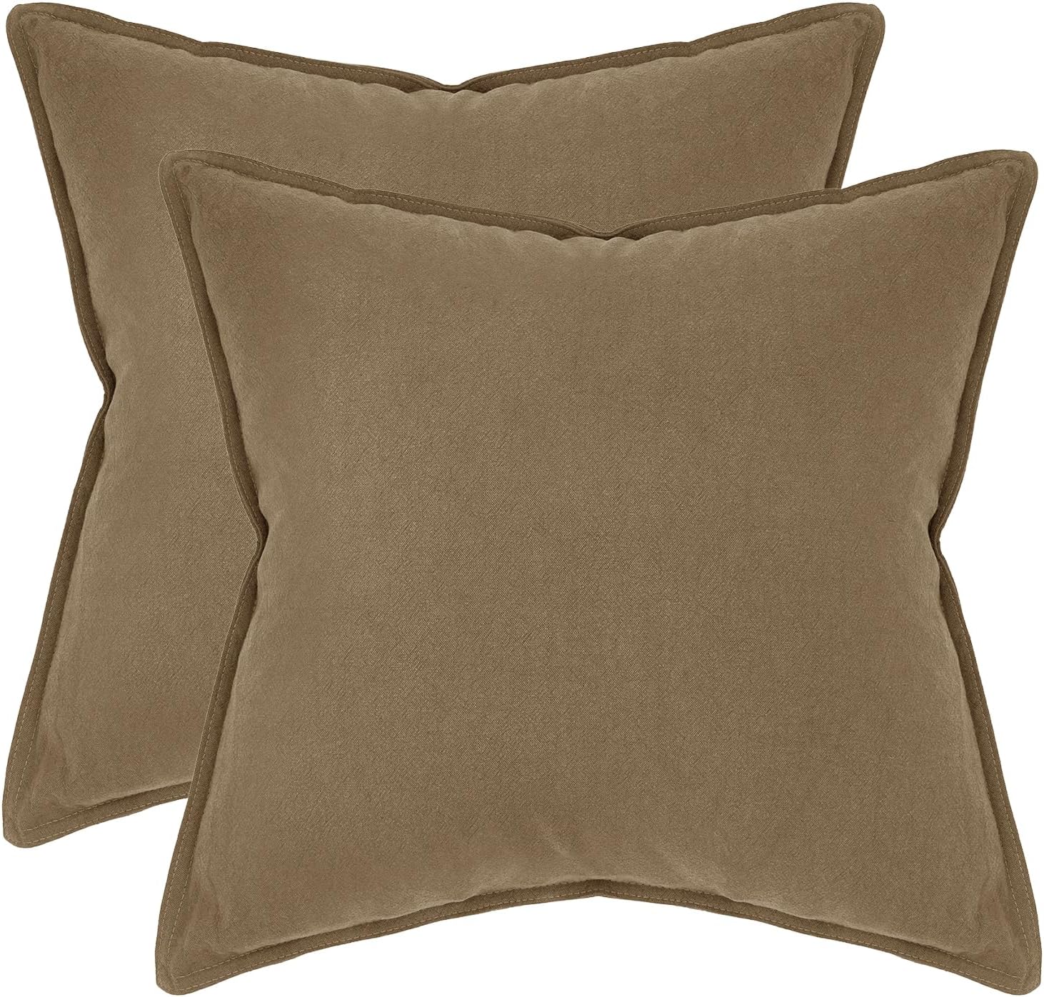 Linen-Cotton European Pillowcases - Soft & Breathable with Hidden Zipper Design - Tan, 65x65cm