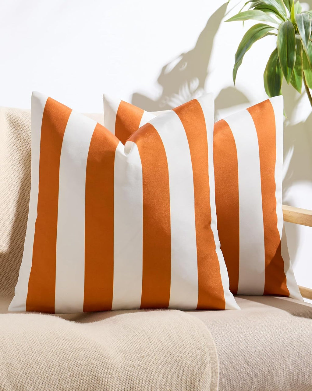 Striped Outdoor Waterproof Cushion Covers Orange 45x45cm