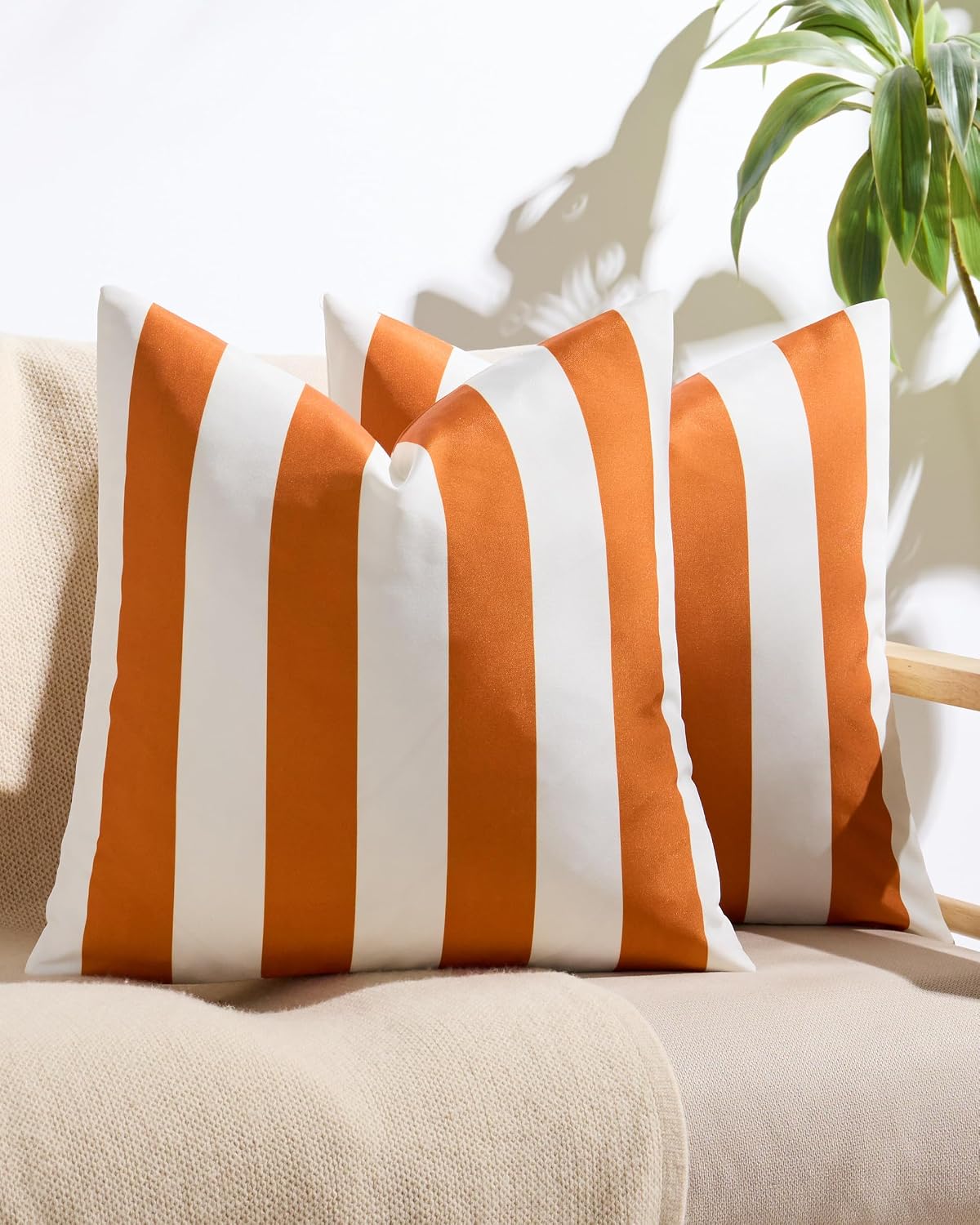 Striped Outdoor Waterproof Cushion Covers Orange 45x45cm