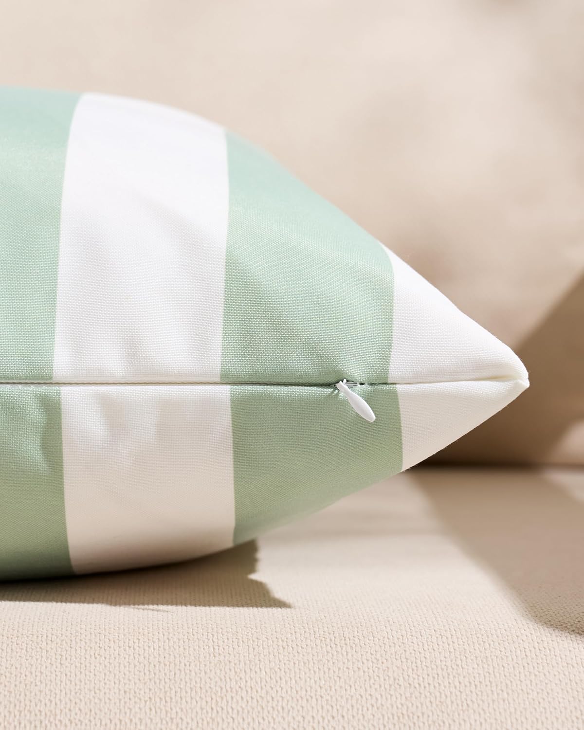Striped Outdoor Waterproof Cushion Covers Sage Green 45x45cm