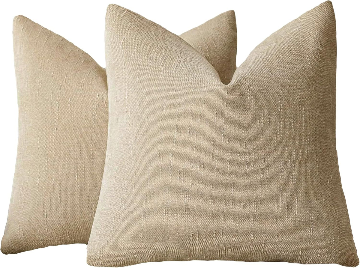 Chenille Haze-Textured Cushion Covers - Pack of 2 - Camel, 45cm x 45cm