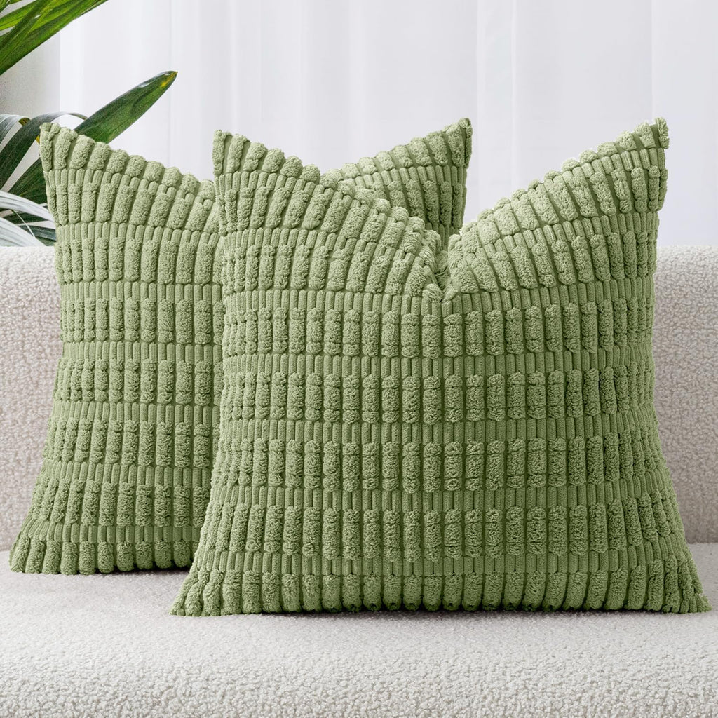 Boho Corduroy Cushion Covers - Twin-Pack - Sage - 45cm x 45cm