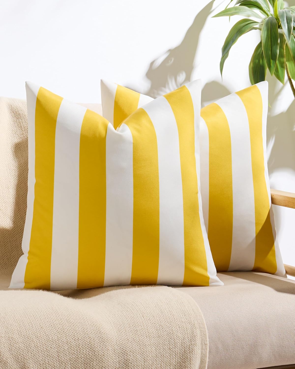 Striped Outdoor Waterproof Cushion Covers Yellow 45x45cm