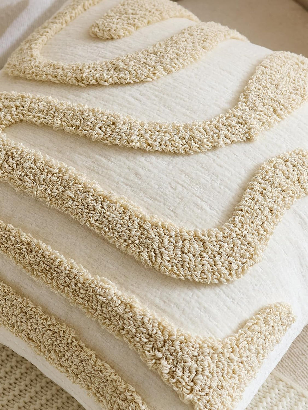 Tufted Wave Cushion Covers Set of 2, Beige, 45 x 45 cm