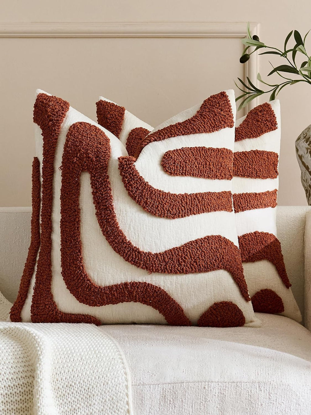 Tufted Wave Cushion Covers Set of 2, Rust, 45 x 45 cm