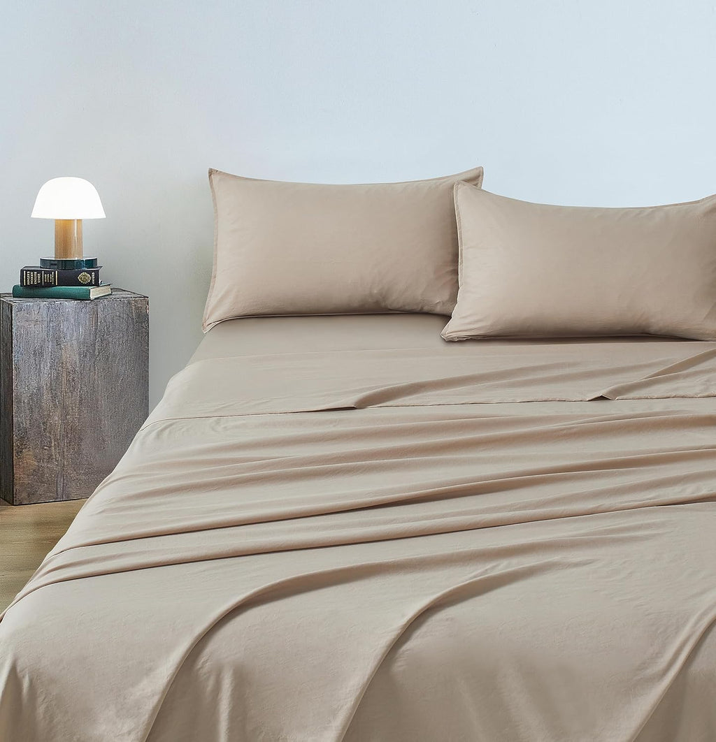 Vintage Washed Microfibre Sheet Set with Pillowcases - Linen