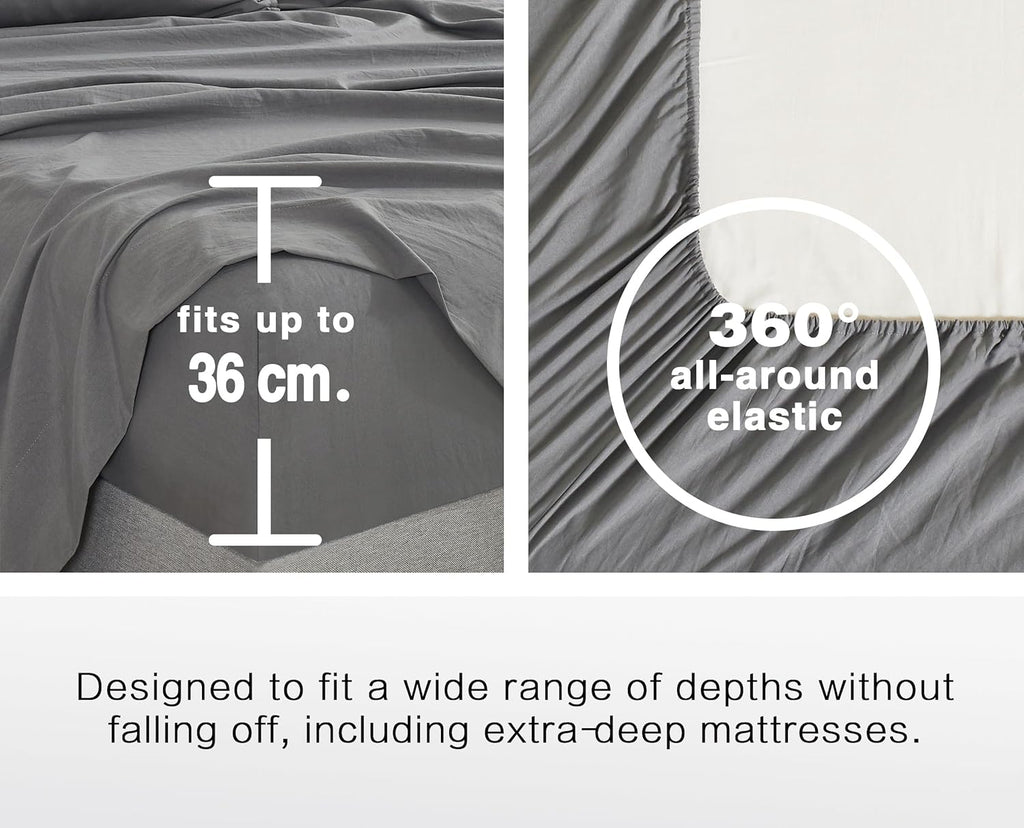 Vintage Washed Microfibre Sheet Set with Pillowcases - Grey