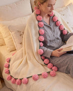 3-in-1 Round Rosebud Knit Throw - Pink, 130cm Diameter