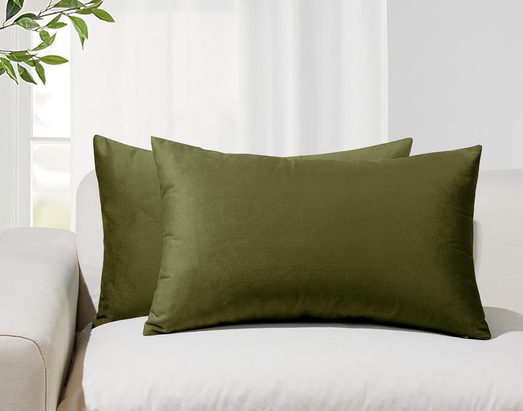 Velvet Cushion Covers - Twin-Pack - Olive Green