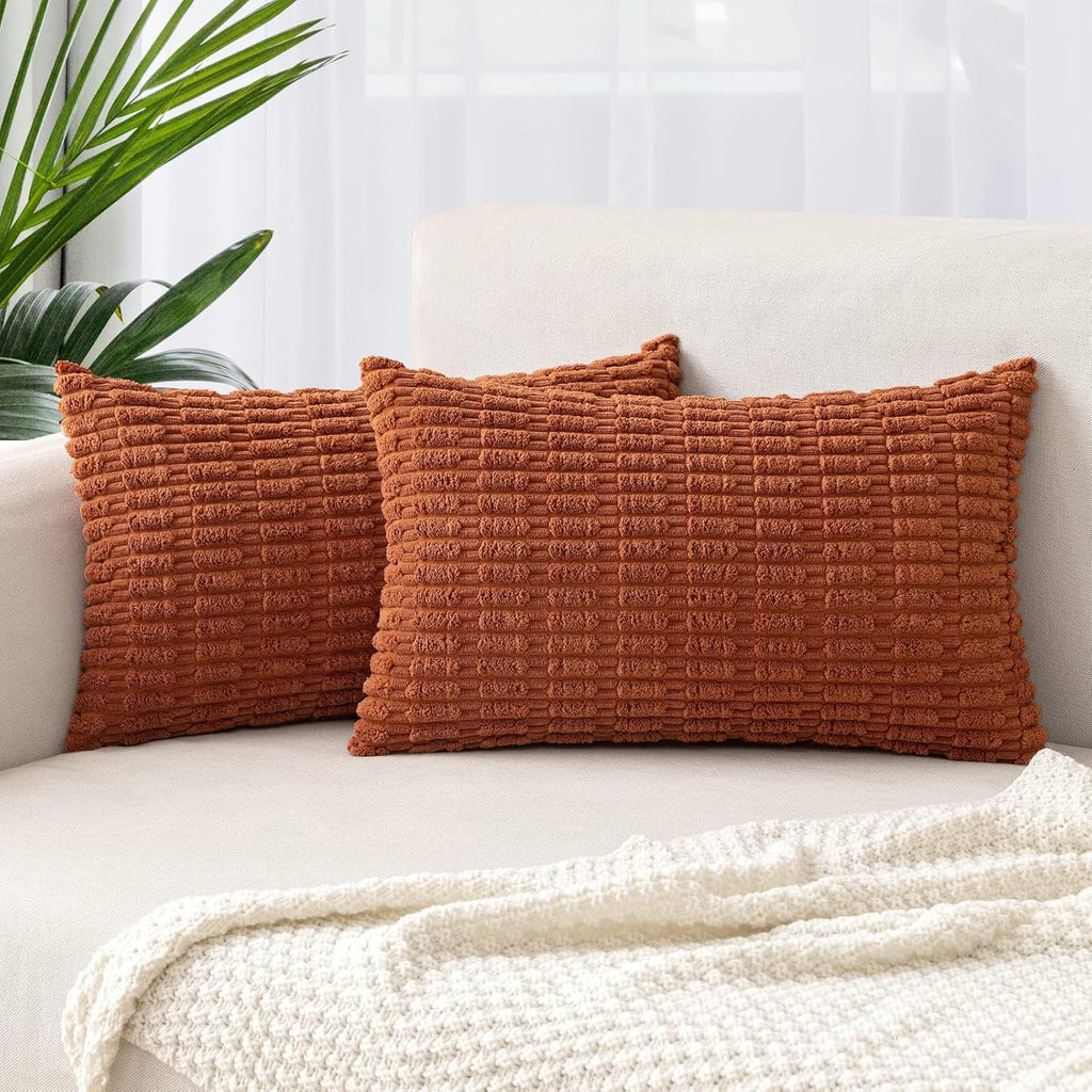 Boho Corduroy Cushion Covers - Twin-Pack - Rust - 30cm x 50cm