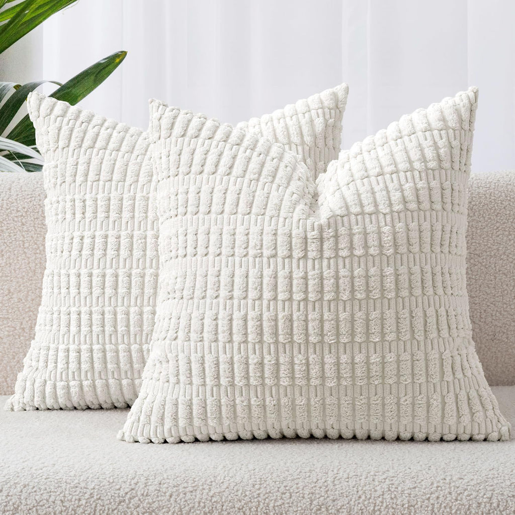 Boho Corduroy Cushion Covers - Twin-Pack - White - 45cm x 45cm