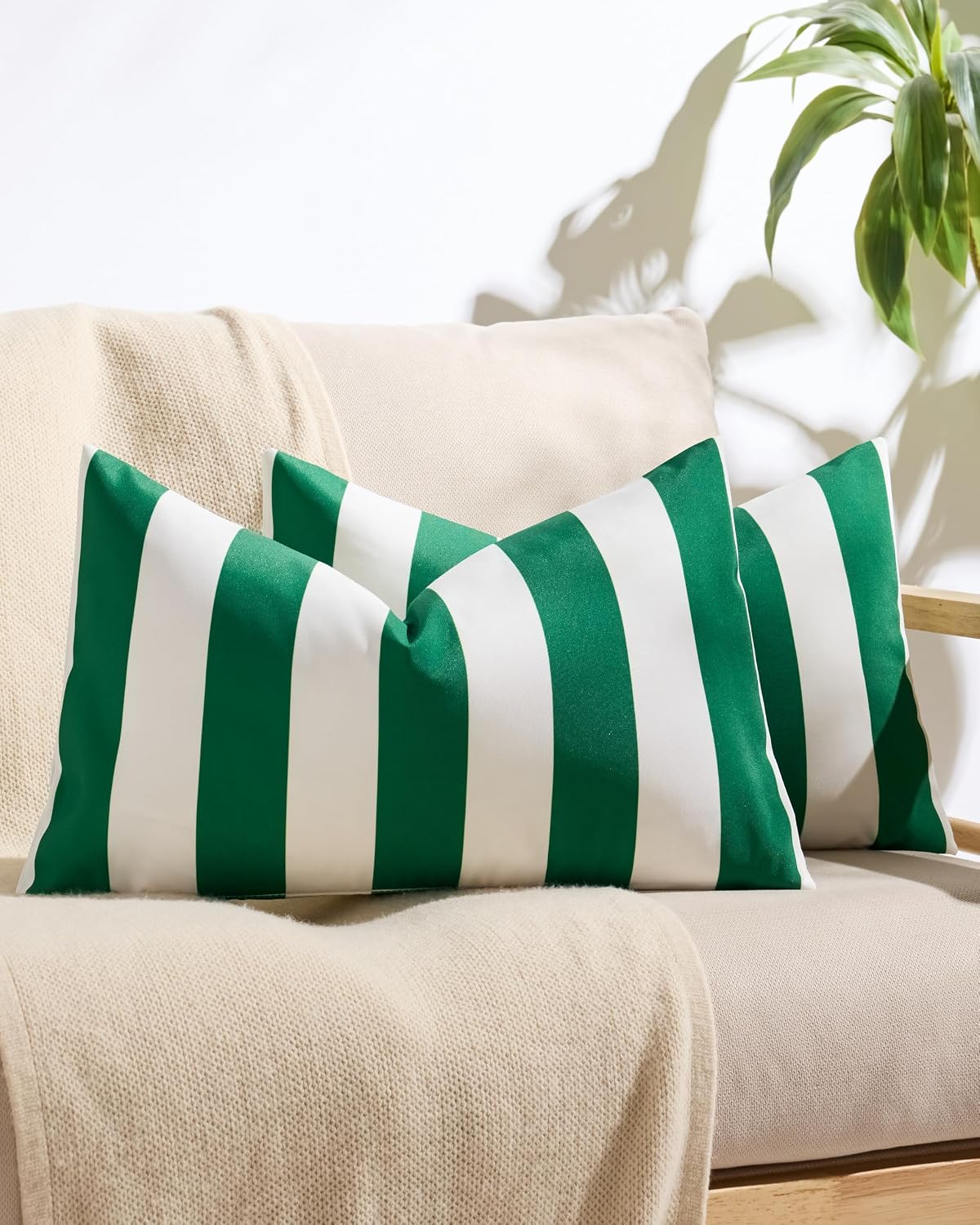 Striped Outdoor Waterproof Cushion Covers Emerald Green 30x50cm