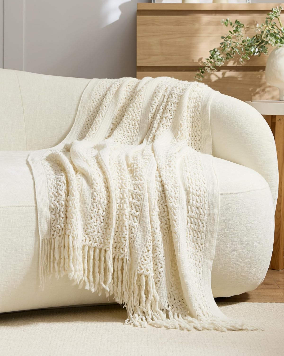 Boho Open-Knitted Throw - Snow, 130x170cm