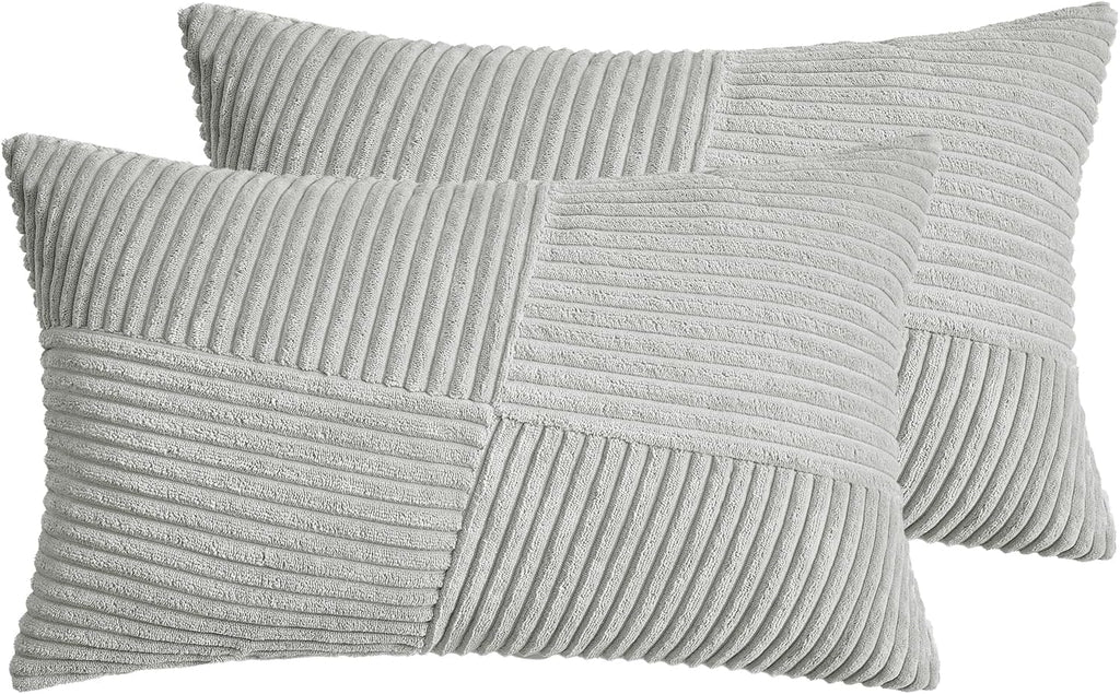 Corduroy Windmill-Inspired Cushion Covers - Twin-Pack - Light Grey - 30cm x 50cm