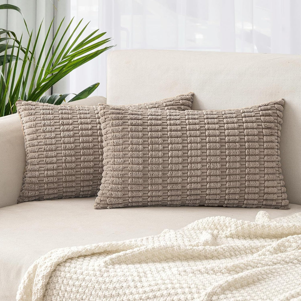 Boho Corduroy Cushion Covers - Twin-Pack - Taupe - 30cm x 50cm