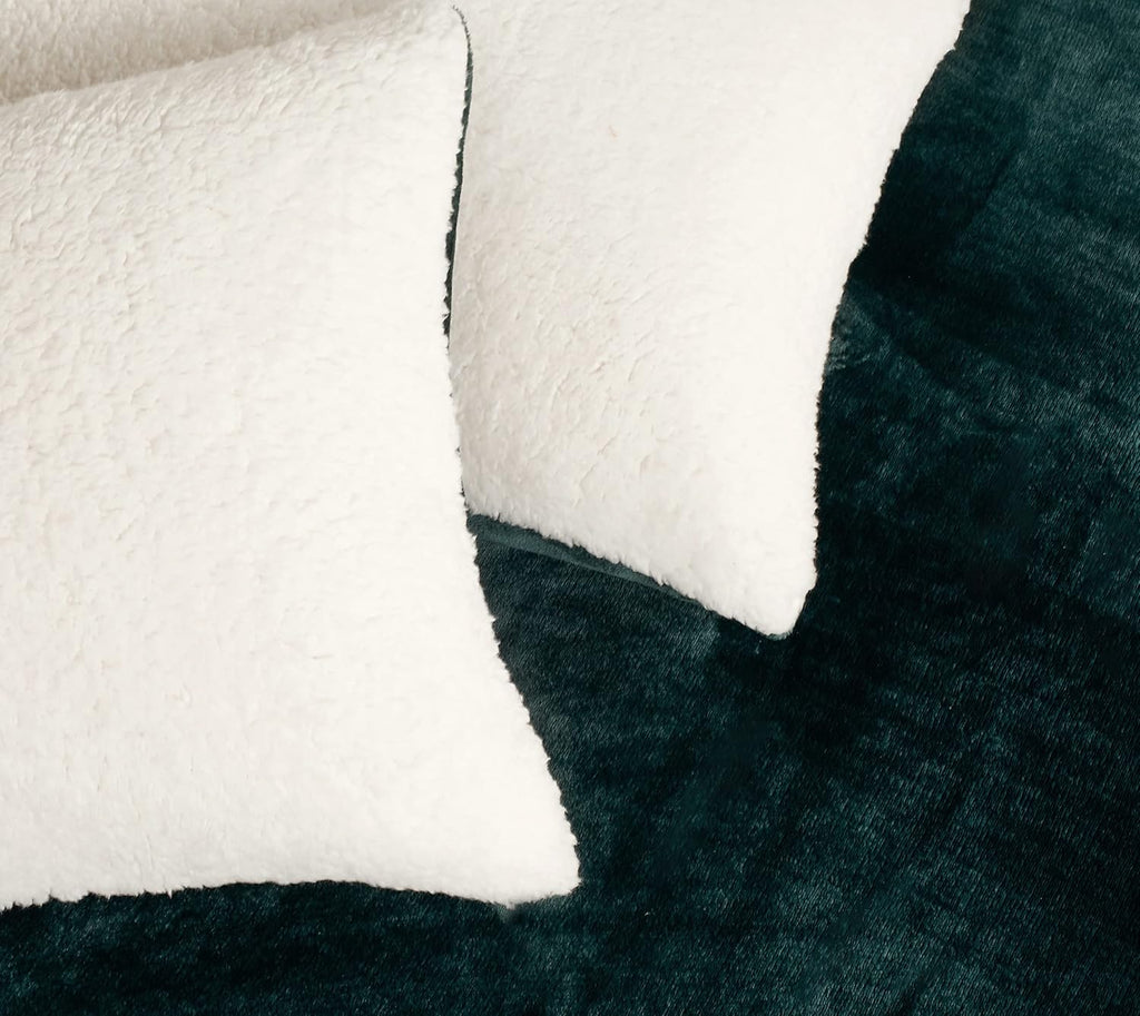 Teddy Sherpa Standard Pillowcases - Twin-Pack - Emerald Green - 48cm x 73cm