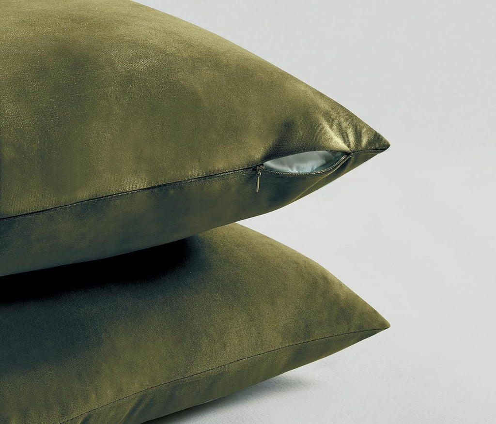 Velvet Cushion Covers - Twin-Pack - Olive Green