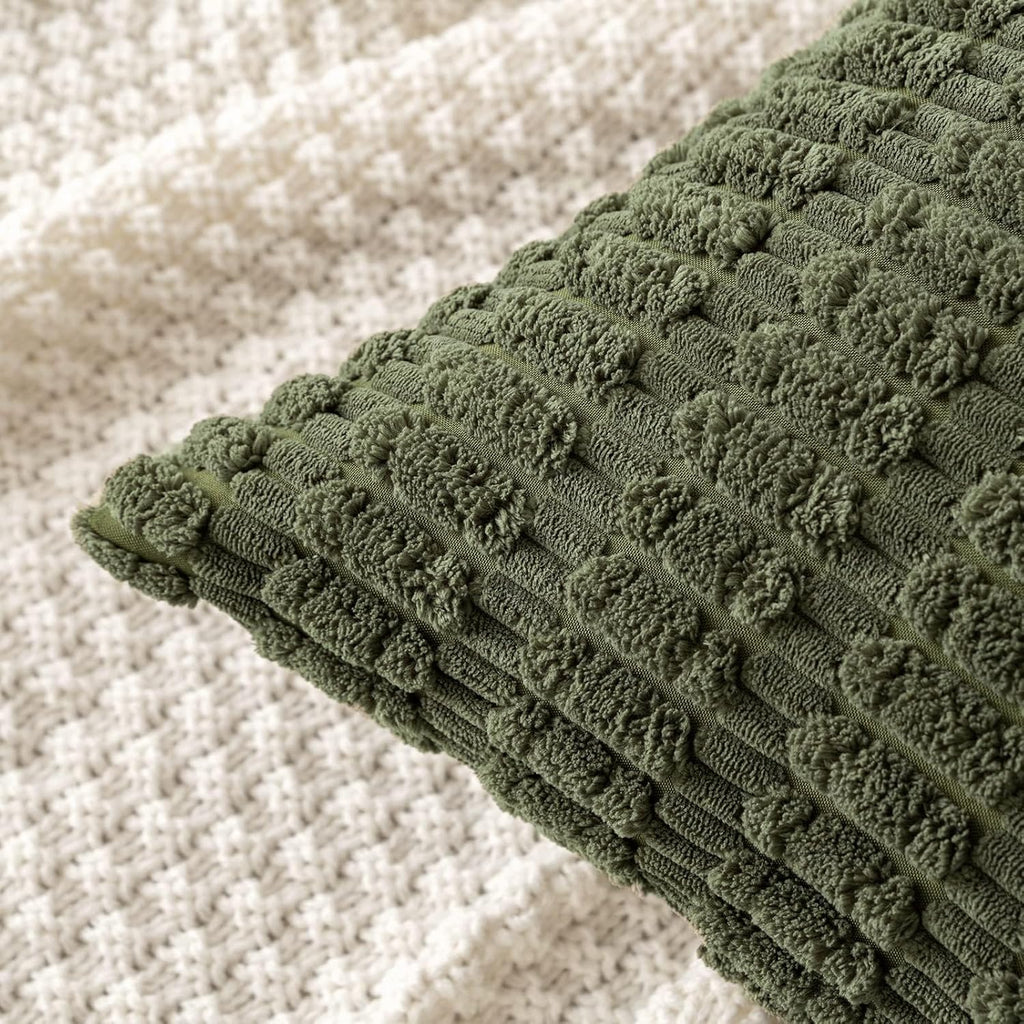 Boho Corduroy Cushion Covers - Twin-Pack - Olive Green - 30cm x 50cm