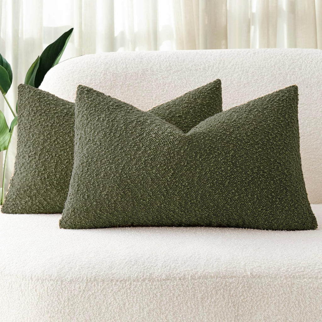 Bouclé Cushion Covers - Twin-Pack - Olive Green - 30cm x 50cm