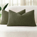 Bouclé Cushion Covers - Twin-Pack - Olive Green - 30cm x 50cm