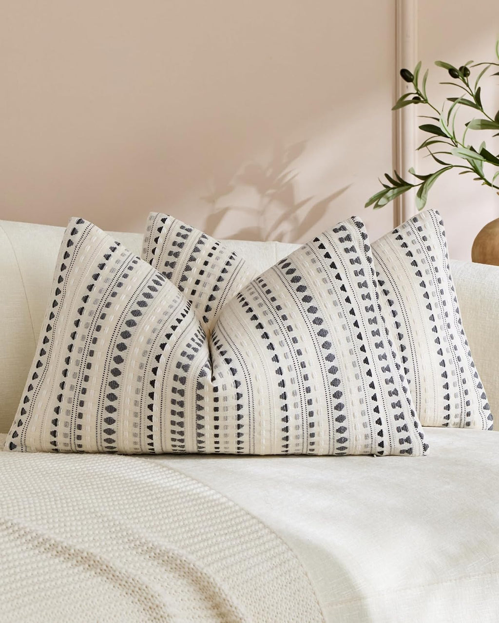 Bohemian Dot Woven Cushion Covers - Twin-Pack - Grey, 30cm x 50cm