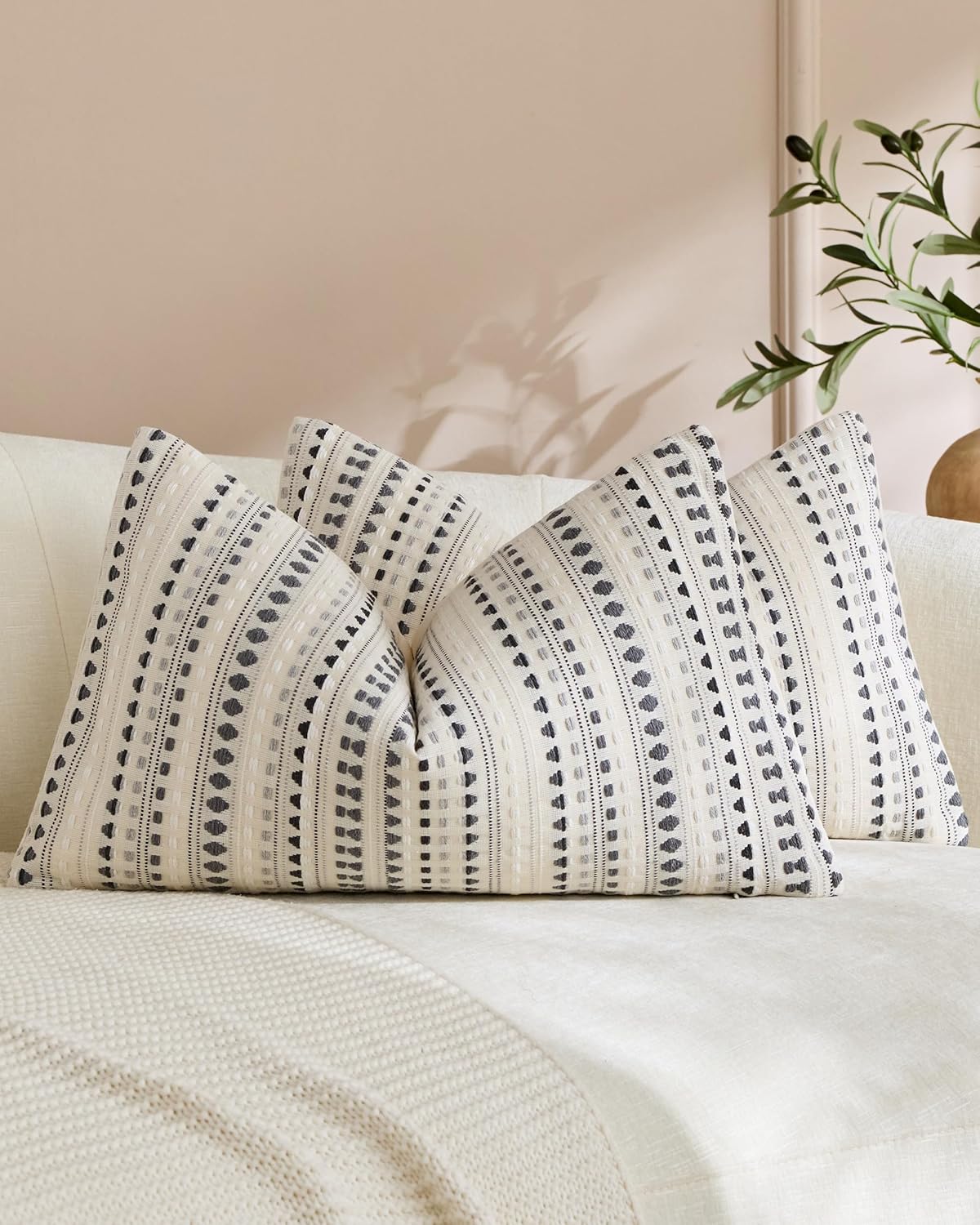 Bohemian Dot Woven Cushion Covers - Twin-Pack - Grey, 30cm x 50cm