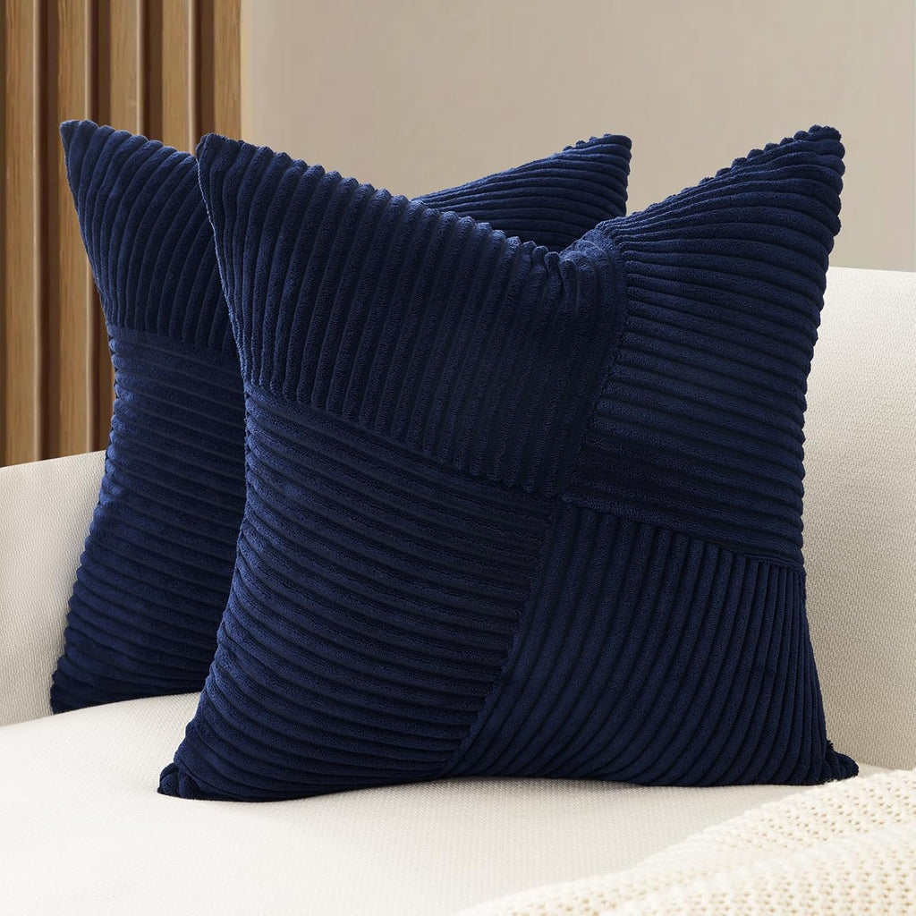 Corduroy Windmill-Inspired Cushion Covers - Twin-Pack - Navy Blue - 45cm x 45cm