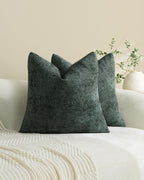 Chenille Grid - European Pillowcases - Pack of 2 - Deep Green, 65cm x 65cm