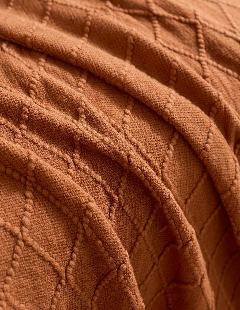 Micro Plush Diamond Knitted Throw Blanket, Terracotta