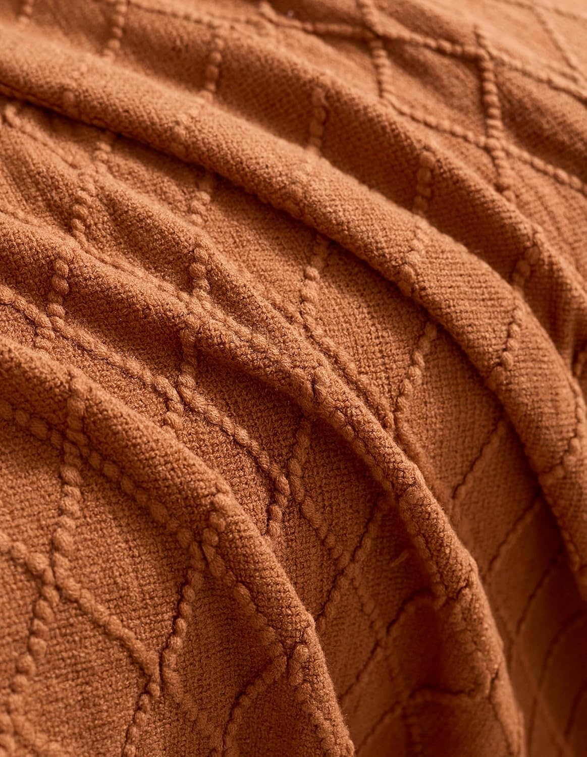 Micro Plush Diamond Knitted Throw Blanket, Terracotta