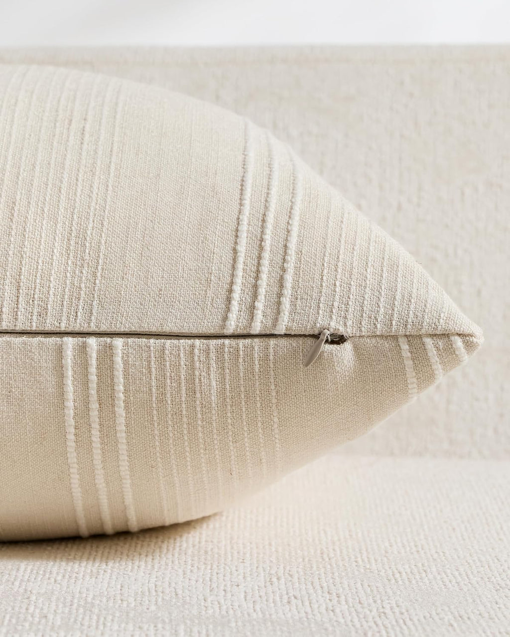 Linen Blend Striped Cushion Covers, Set of 2, Beige, 45x45cm