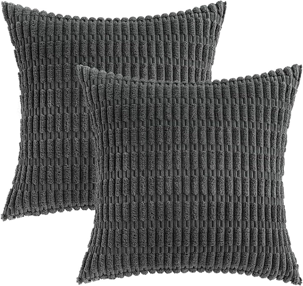Boho Corduroy Cushion Covers - Twin-Pack - Dark Grey - 45cm x 45cm