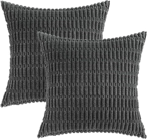 Boho Corduroy Cushion Covers - Twin-Pack - Dark Grey - 45cm x 45cm