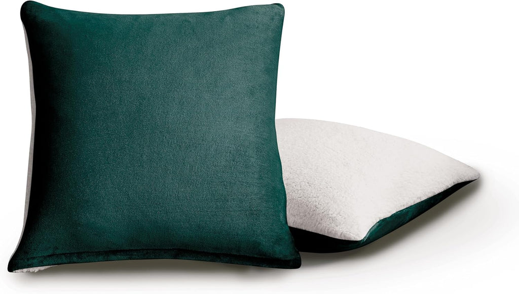 Teddy Sherpa European Pillowcases - Twin-Pack - Emerald Green - 65cm x 65cm