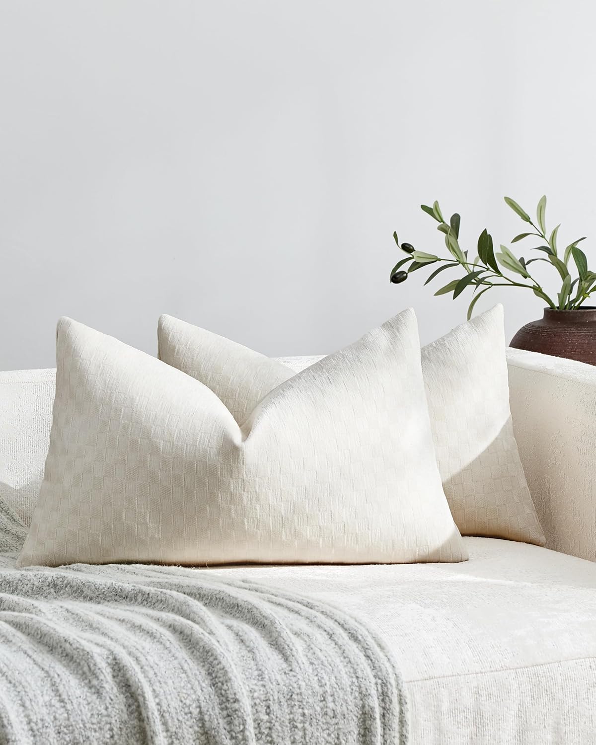 Chenille Waffle Cushion Covers - Twin-Pack - Oatmeal, 30cm x 50cm