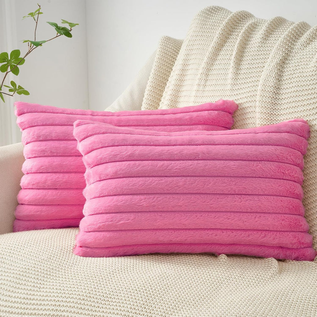 Faux Fur Cushion Covers - Twin-Pack - Hot Pink - 30cm x 50cm